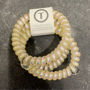 TELETIES Iridescent Cream Spiral Hair Ties - Set of 2